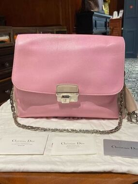 N16 Pre-Owned Christian Dior Diorling Pink Rose + Beige Leather Bag Small